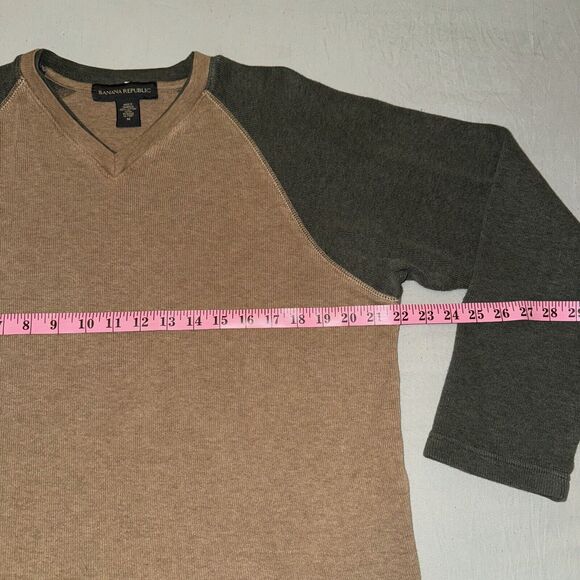 Banana Republic Sweater Men's Medium Tan 100% Cotton V-Neck Long Sleeve Pullover - Picture 4 of 6